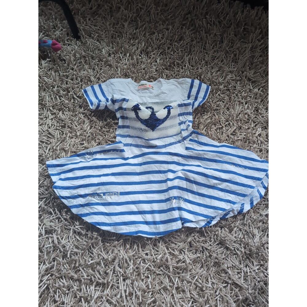 DESIGUAL Girls' Sailor Stripe Summer Dress Sequin Anchor Size 5-6 - Picture 4 of 15